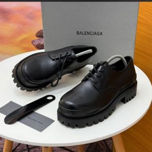 Balenciaga Ankle Thick Sole Leather Shoe-Black