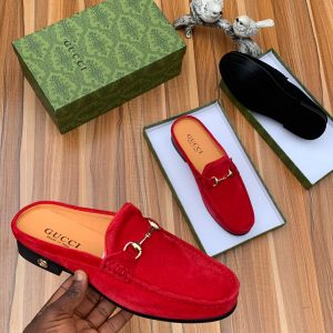 Gucci Men Quality Half Shoe-Red