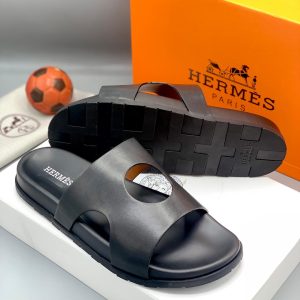 Hermes Italian Men Quality Slippers - Black