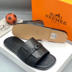 Hermes Italian Men Quality Slippers - Black